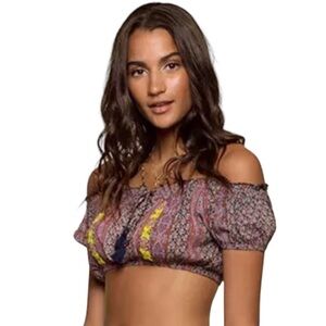 Raga Anthropologie Womens Crop Top Size XS Boho Floral Peasant Embroidered